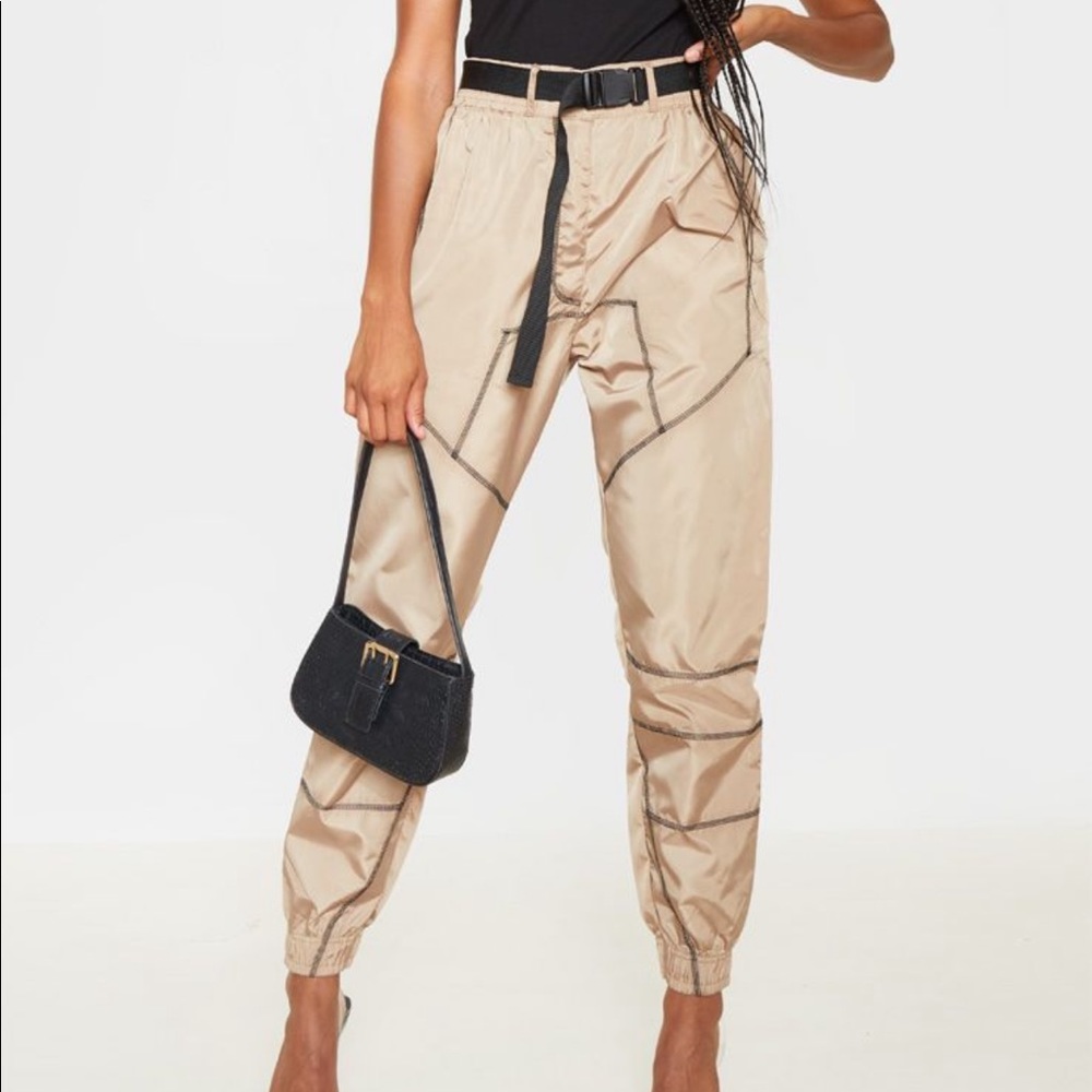 contrast stitched joggers w/ belt NWT